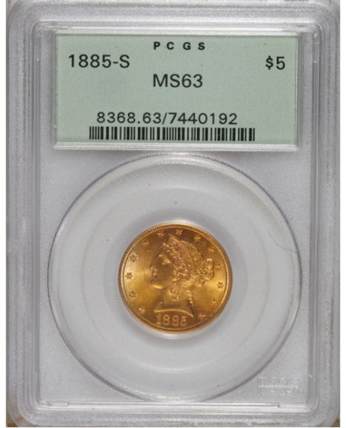 1885S $5 Liberty Half Eagle MS63